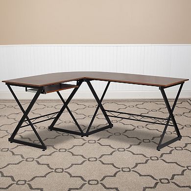 Emma and Oliver Teakwood Laminate L-Shape Computer Desk with Keyboard Tray
