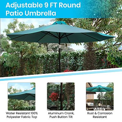 Emma and Oliver Bundled Set - 9 FT Round Umbrella & Universal Cement Waterproof Base