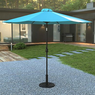 Emma and Oliver Bundled Set - 9 FT Round Umbrella & Universal Cement Waterproof Base