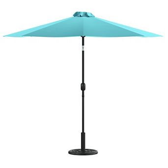 Emma and Oliver Bundled Set - 9 FT Round Umbrella & Universal Cement Waterproof Base