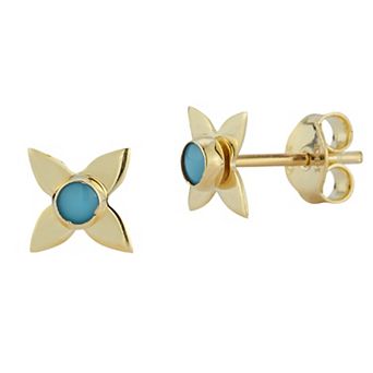 LUMINOR GOLD 14k Gold Simulated Turquoise Flower Stud Earrings