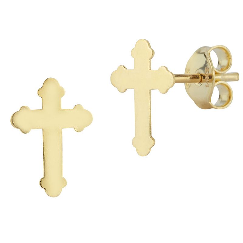LUMINOR GOLD 14k Gold Cross Stud Earrings, Womens, Yellow