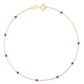 LUMINOR GOLD 14k Gold Pink Enamel Bead Chain Bracelet