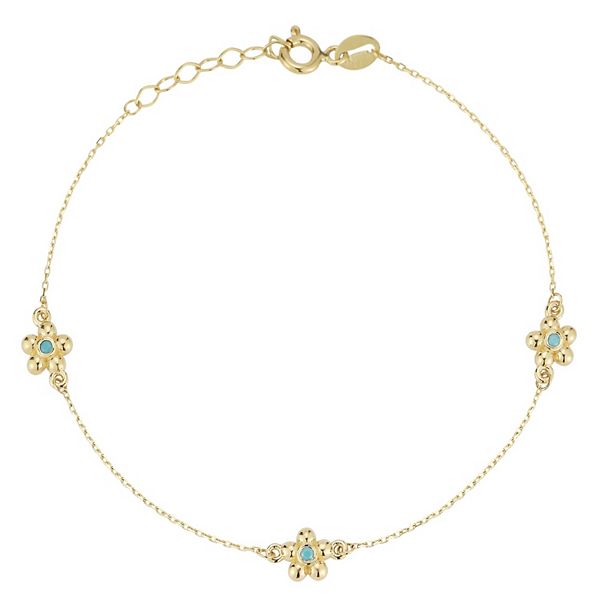 LUMINOR GOLD 14k Gold Simulated Turquoise Tri-Flower Bracelet