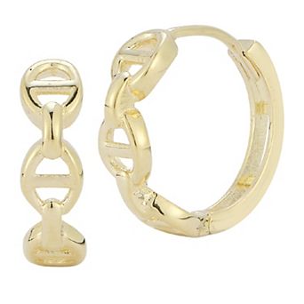 LUMINOR GOLD 14k Gold Tri-Marine Link Huggie Hoop Earrings