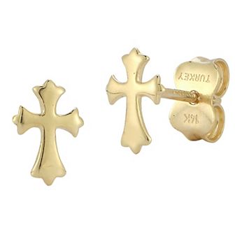 LUMINOR GOLD 14k Gold Cross Stud Earrings