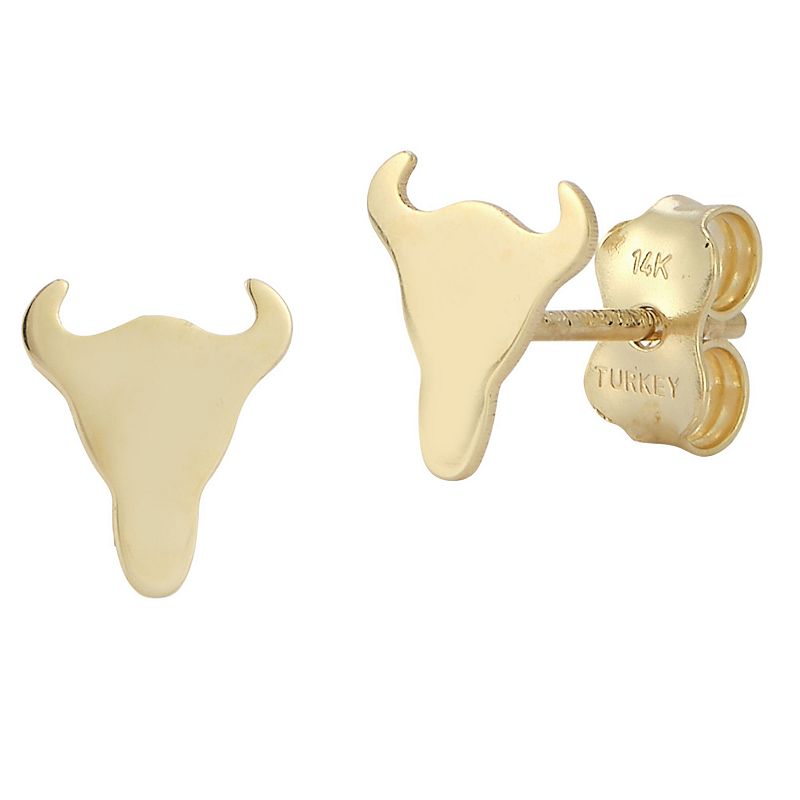 LUMINOR GOLD 14k Gold Long Horn Stud Earrings, Womens, Yellow