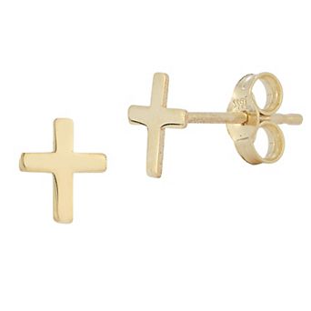 LUMINOR GOLD 14k Gold Flat Cross Stud Earrings