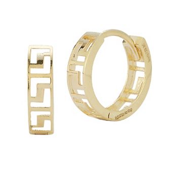 LUMINOR GOLD 14k Gold Greek Key Huggie Hoop Earrings