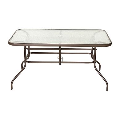 Emma And Oliver 31.5" X 55" Rectangular Tempered Glass Metal Table With Umbrella Hole