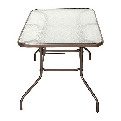 Emma and Oliver 31.5" x 55" Rectangular Tempered Glass Metal Table with Umbrella Hole
