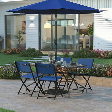 Emma And Oliver 31.5" X 55" Rectangular Tempered Glass Metal Table With Umbrella Hole