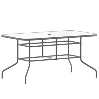 Emma and Oliver 31.5" x 55" Rectangular Tempered Glass Metal Table with Umbrella Hole