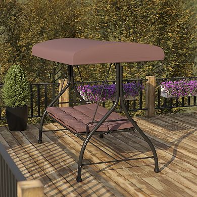 Emma and Oliver 3-Seat Outdoor Steel Converting Patio Swing and Bed Canopy Hammock in Brown