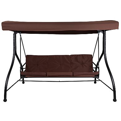 Emma and Oliver 3-Seat Outdoor Steel Converting Patio Swing and Bed Canopy Hammock in Brown