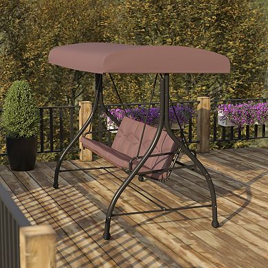 Emma and Oliver 3-Seat Outdoor Steel Converting Patio Swing and Bed Canopy Hammock in Brown