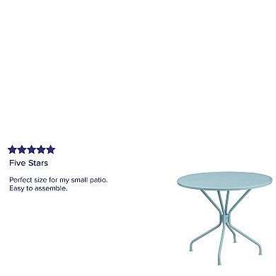 Emma and Oliver Commercial Grade 35.25" RD Lt GY Indoor-Outdoor Steel Patio Table-Umbrella Hole
