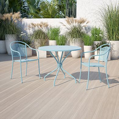 Emma and Oliver Commercial Grade 35.25" RD Lt GY Indoor-Outdoor Steel Patio Table-Umbrella Hole
