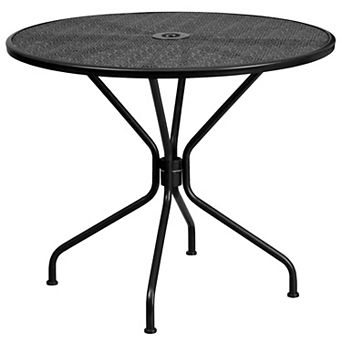 Emma and Oliver Commercial Grade 35.25" RD Lt GY Indoor-Outdoor Steel Patio Table-Umbrella Hole