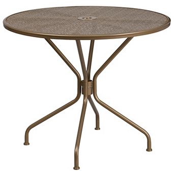 Emma and Oliver Commercial Grade 35.25" RD Lt GY Indoor-Outdoor Steel Patio Table-Umbrella Hole