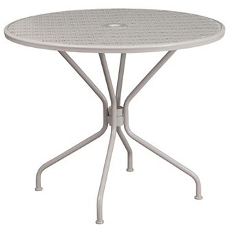 Emma and Oliver Commercial Grade 35.25" RD Lt GY Indoor-Outdoor Steel Patio Table-Umbrella Hole