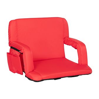 Emma and Oliver Extra Wide Portable Stadium Chair with Red Reclining Padded Back & Seat, Lightweight Metal Frame with Armrests & Backpack Straps