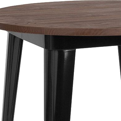 Emma and Oliver 30" Round Black/Wood Metal Indoor Bar Height Table