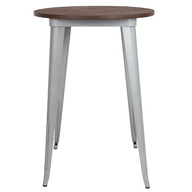 Emma and Oliver 30" Round Black/Wood Metal Indoor Bar Height Table