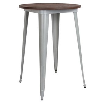 Emma and Oliver 30" Round Black/Wood Metal Indoor Bar Height Table