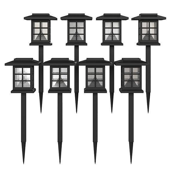 Emma and Oliver 8 Pack Black Lantern Solar LED Outdoor Lights, Solar