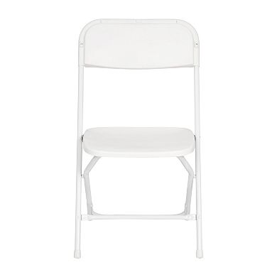 Emma and Oliver 4 Pack of Zia All-Weather, Extra Wide Plastic Folding Chairs in Black with Metal Frame and 650 lb. Static Weight Capacity