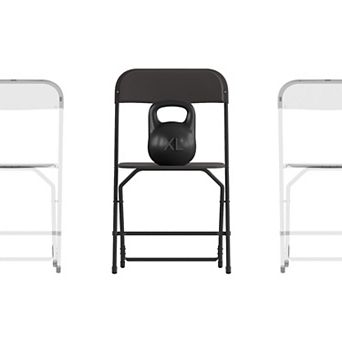 Emma and Oliver 4 Pack of Zia All-Weather, Extra Wide Plastic Folding Chairs in Black with Metal Frame and 650 lb. Static Weight Capacity