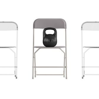 Emma and Oliver 4 Pack of Zia All-Weather, Extra Wide Plastic Folding Chairs in Black with Metal Frame and 650 lb. Static Weight Capacity