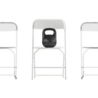 Emma and Oliver 4 Pack of Zia All-Weather, Extra Wide Plastic Folding Chairs in Black with Metal Frame and 650 lb. Static Weight Capacity