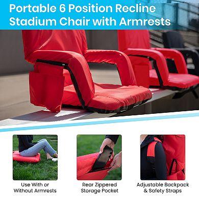 Emma and Oliver Set of 2 Reclining Portable Stadium Chairs with Armrests & Backpack Straps