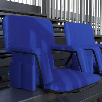 Emma and Oliver Set of 2 Reclining Portable Stadium Chairs with Armrests & Backpack Straps