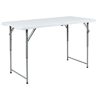 Emma and Oliver Height Adjustable Bi-Fold Plastic Folding Table with Carrying Handle