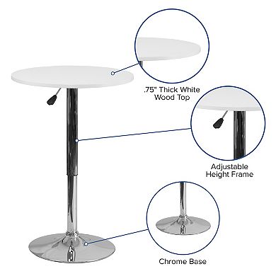 Emma and Oliver 23.75" Round 26.25" - 35.75 Adjustable Height White Wood Table