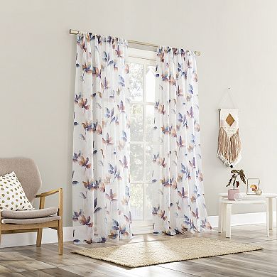 No. 918 Ellie Floral Print Sheer Rod Pocket Window Curtain Panel