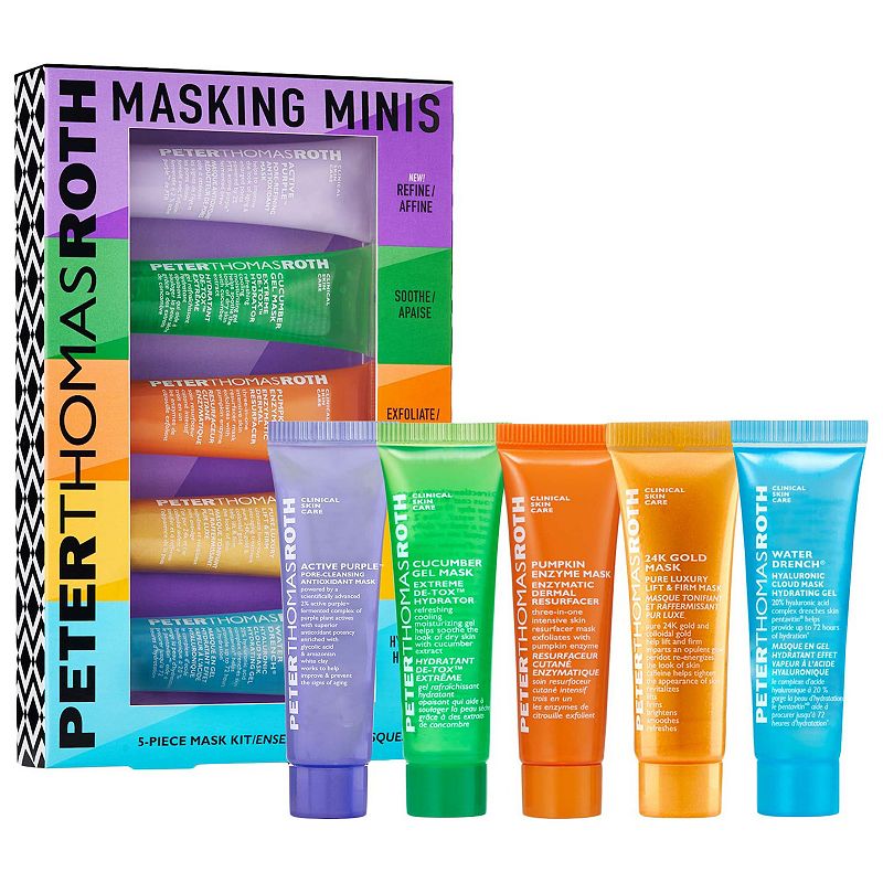 Peter Thomas Roth Masking Minis 5 Pc Kit - 0.47oz Active Purple Mask  0.47oz Cucumber Gel Mask  0.47oz Pumpkin Enzyme Mask  0.47oz 24K Gold Mak  0.47oz Water Drench Hydrating Gel