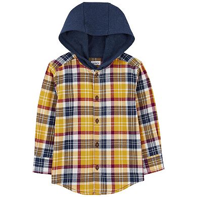 Toddler Boy Carter's Hooded Flannel Button-Front Shirt