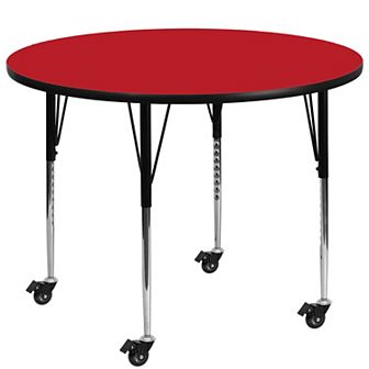 Emma and Oliver Mobile 48" Round Oak HP Laminate Adjustable Activity Table