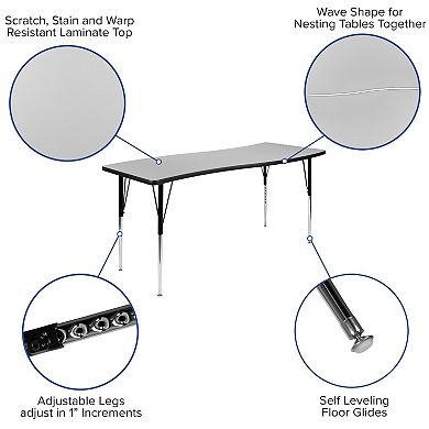 Emma And Oliver 26"W x 60"L Rectangular Wave Collaborative Adjustable Height Activity Table