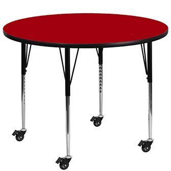 Emma and Oliver Mobile 42" Round Grey Thermal Laminate Adjustable Activity Table