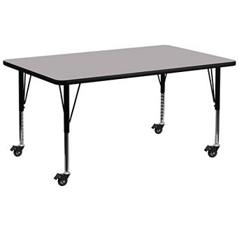 Emma and Oliver Mobile 30x72 Grey Thermal Laminate Preschool Activity Table
