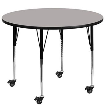 Emma and Oliver Mobile 42" Round Oak HP Laminate Adjustable Activity Table
