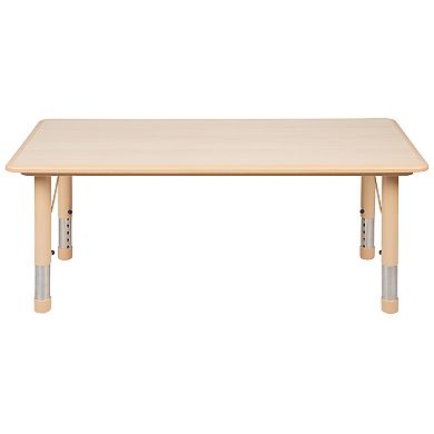 Emma and Oliver 23.625"W x 47.25"L Natural Plastic Adjustable Activity Table-School Table for 6
