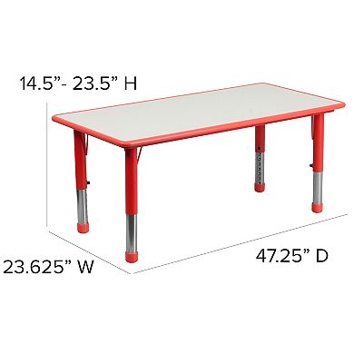 Emma and Oliver 23.625"W x 47.25"L Natural Plastic Adjustable Activity Table-School Table for 6