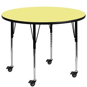 Emma and Oliver Mobile 48" Round Yellow Thermal Laminate Adjustable Activity Table