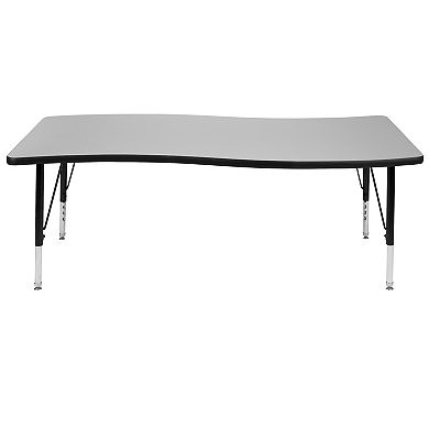 Emma and Oliver 26"W x 60"L Rectangular Wave Flexible Collaborative Grey Kids Adjustable Activity Table